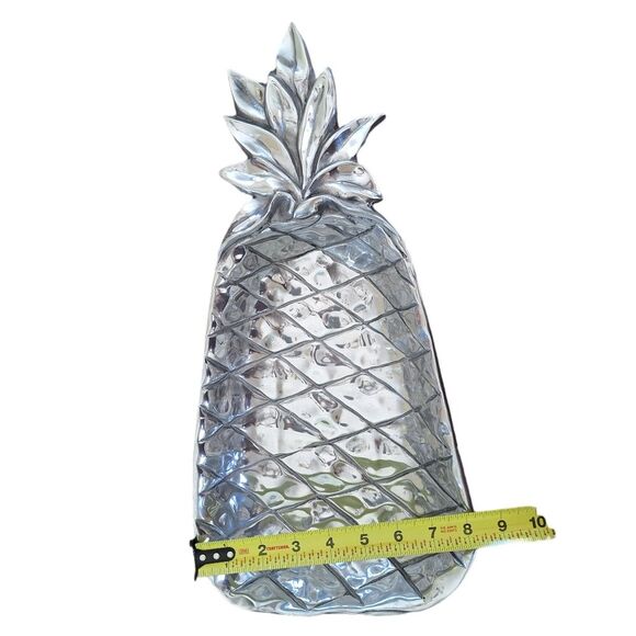 Pewter Pineapple Shaped Serving Tray Large Bowl Hand Hammered in Mexico Vintage - Picture 10 of 11
